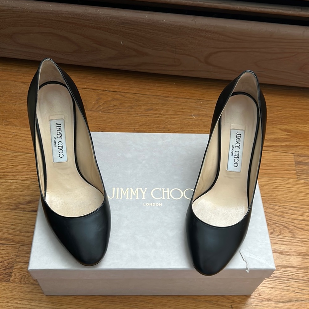 Jimmy Choo Esme 85 Black Leather Round Toe Pump